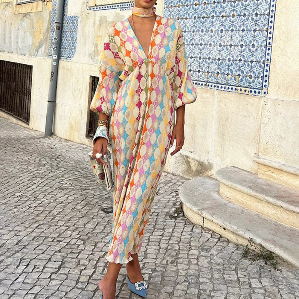 ZARA Summer Elegant Printed Lantern Half Sleeve Collar Dress